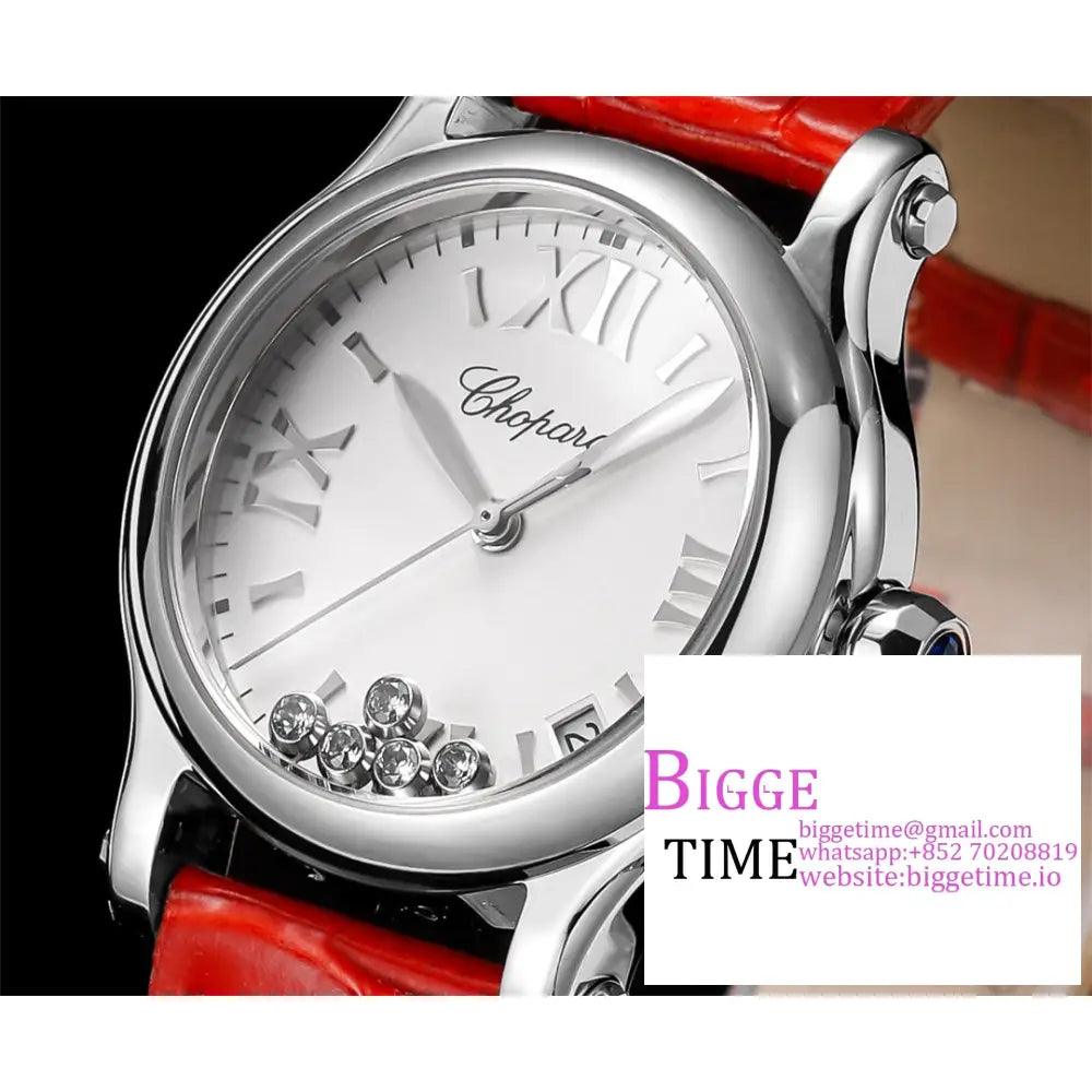 Happy Sport 30Mm White Dial Red Leather Strap Tf A2892 Chopard