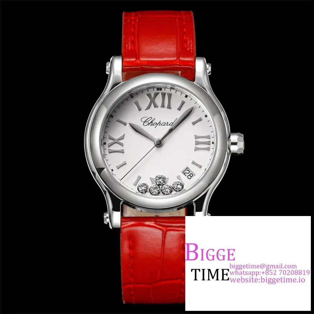 Happy Sport 30Mm White Dial Red Leather Strap Tf A2892 Option1 Chopard