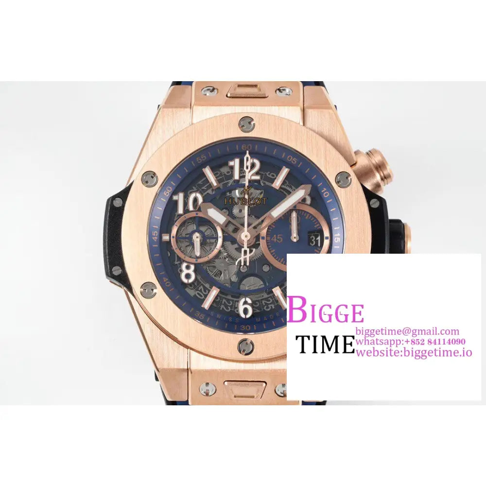 Big Bang Unico Chrono 42Mm Rg Blue Skeleton Dial Rubber Strap Bbf A1280 Hublot