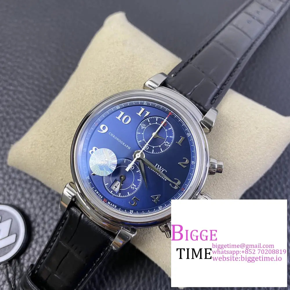 Iwc Da Vinci Chrono Laureus Sport 42Mm Iw393402 Blue Dial Black Leather Strap Zf A7750 Iwc