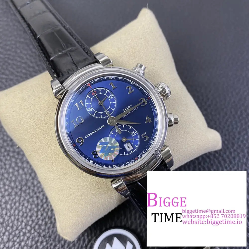 Iwc Da Vinci Chrono Laureus Sport 42Mm Iw393402 Blue Dial Black Leather Strap Zf A7750 Iwc