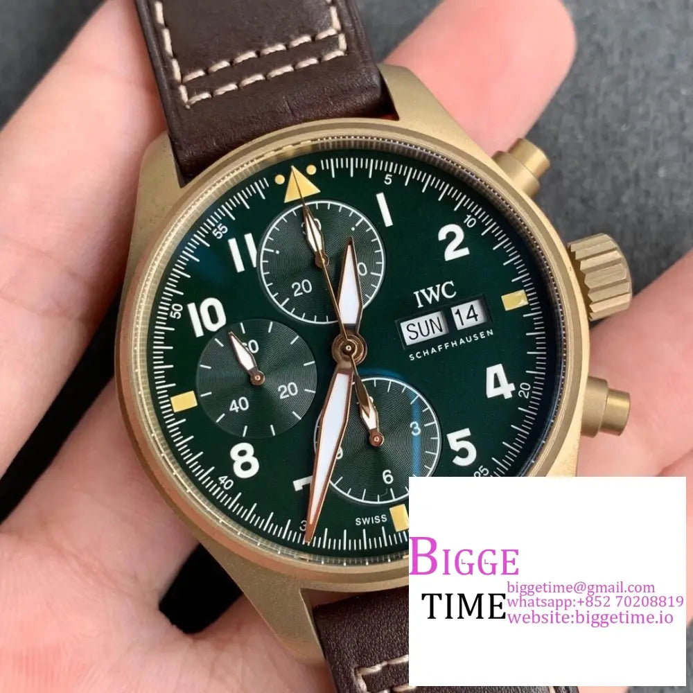 Iwc Pilot Chrono 41Mm Iw387902 Bronze Green Dial Brown Leather Strap Zf A7750 Iwc