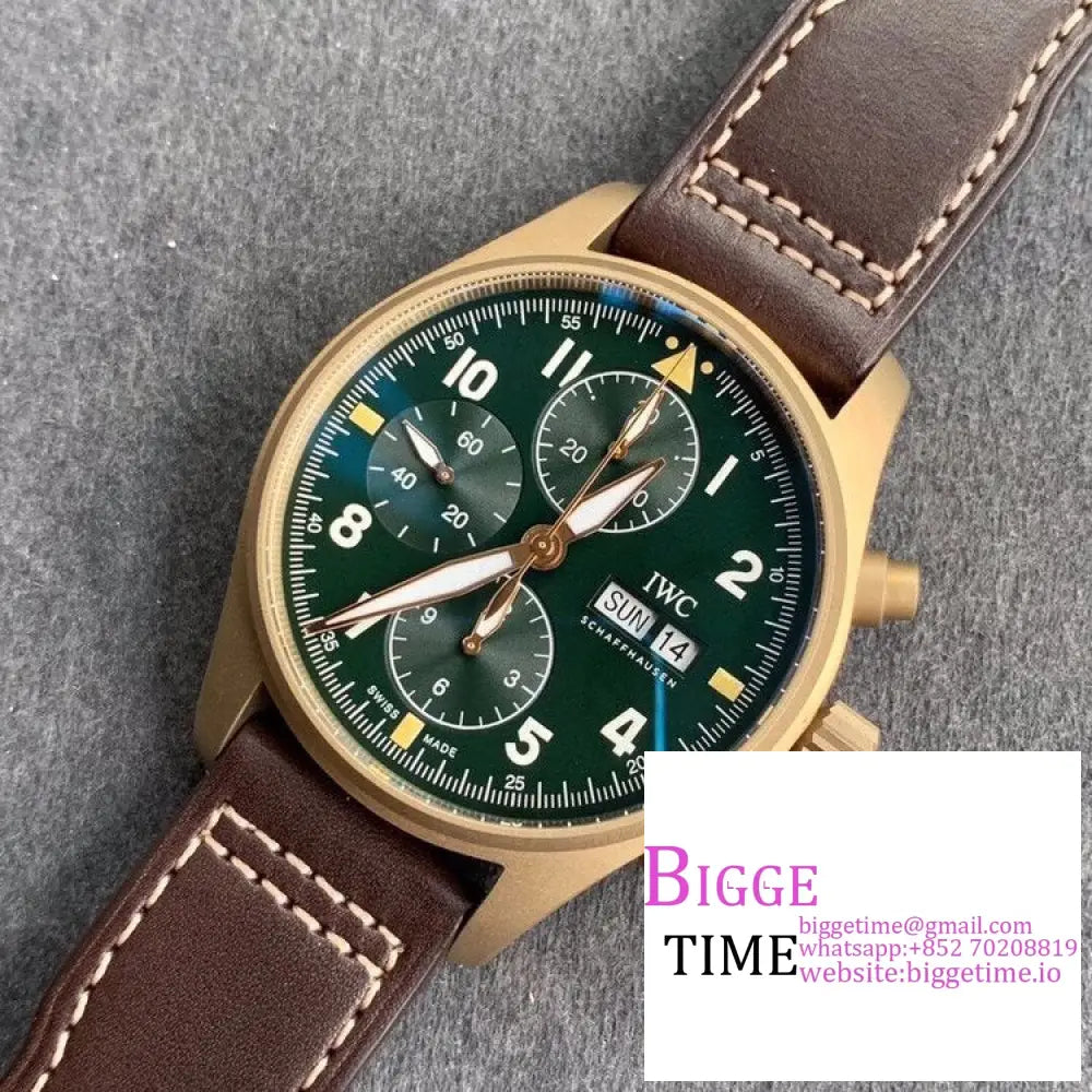 Iwc Pilot Chrono 41Mm Iw387902 Bronze Green Dial Brown Leather Strap Zf A7750 Iwc