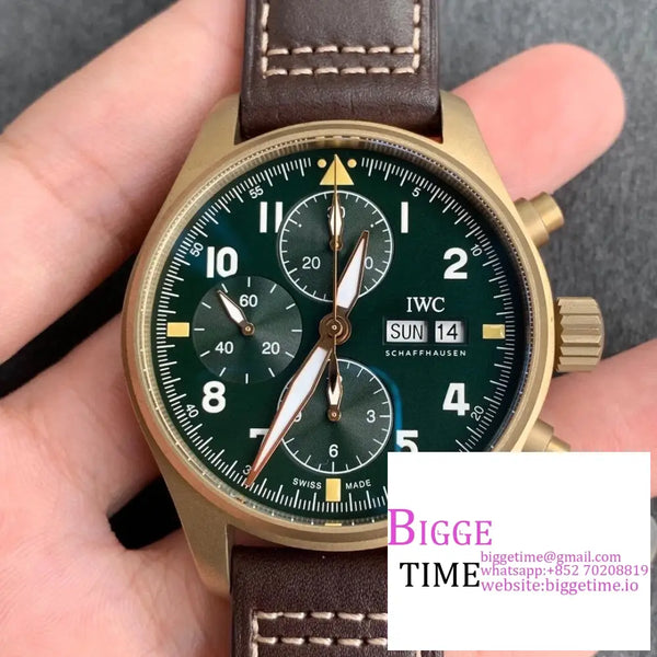 Iwc Pilot Chrono 41Mm Iw387902 Bronze Green Dial Brown Leather Strap Zf A7750 Option1 Iwc