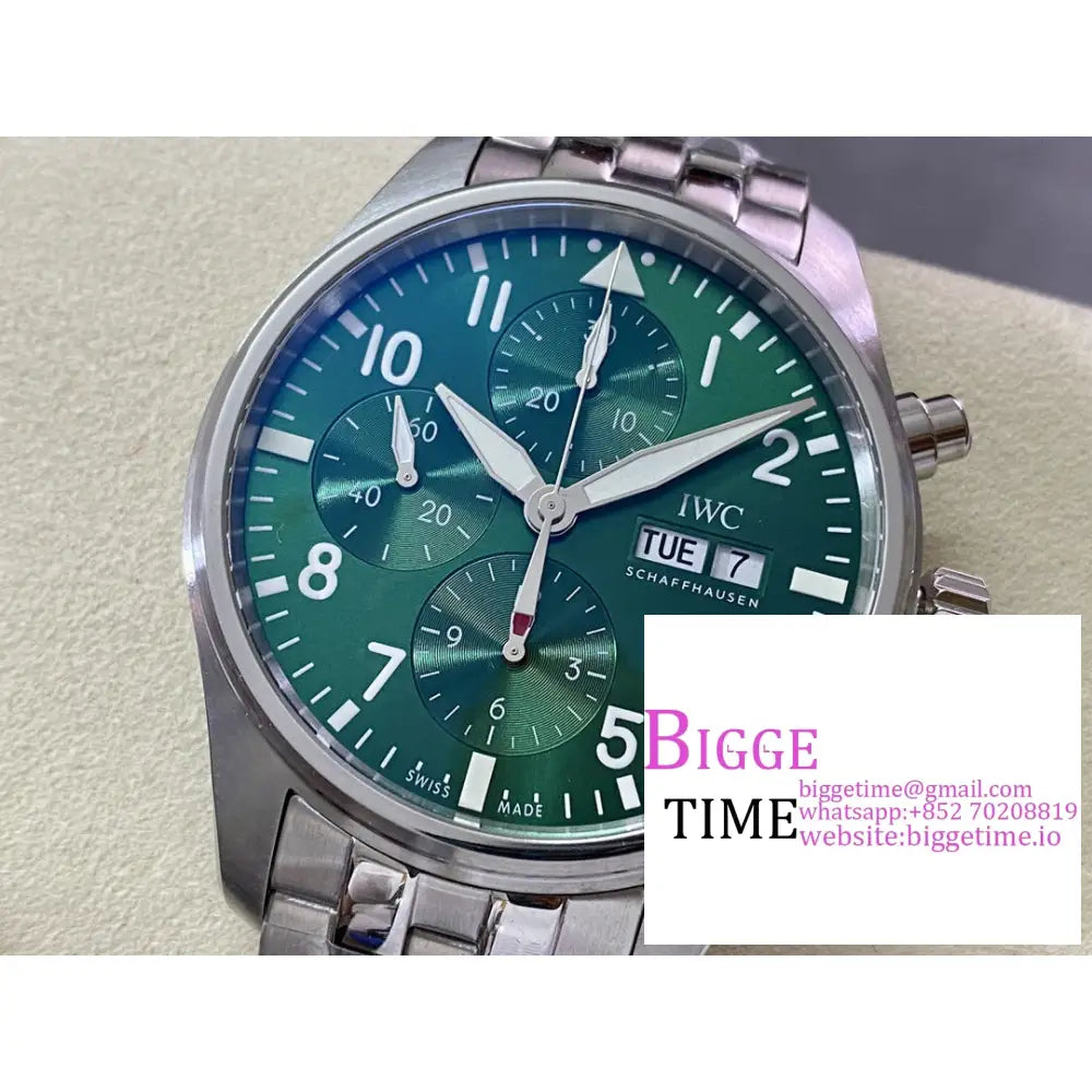 Iwc Pilot Chrono 41Mm Iw388104 Green Dial Ss Bracelet Az A7750 Iwc