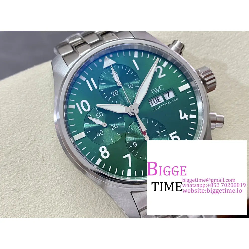 Iwc Pilot Chrono 41Mm Iw388104 Green Dial Ss Bracelet Az A7750 Iwc