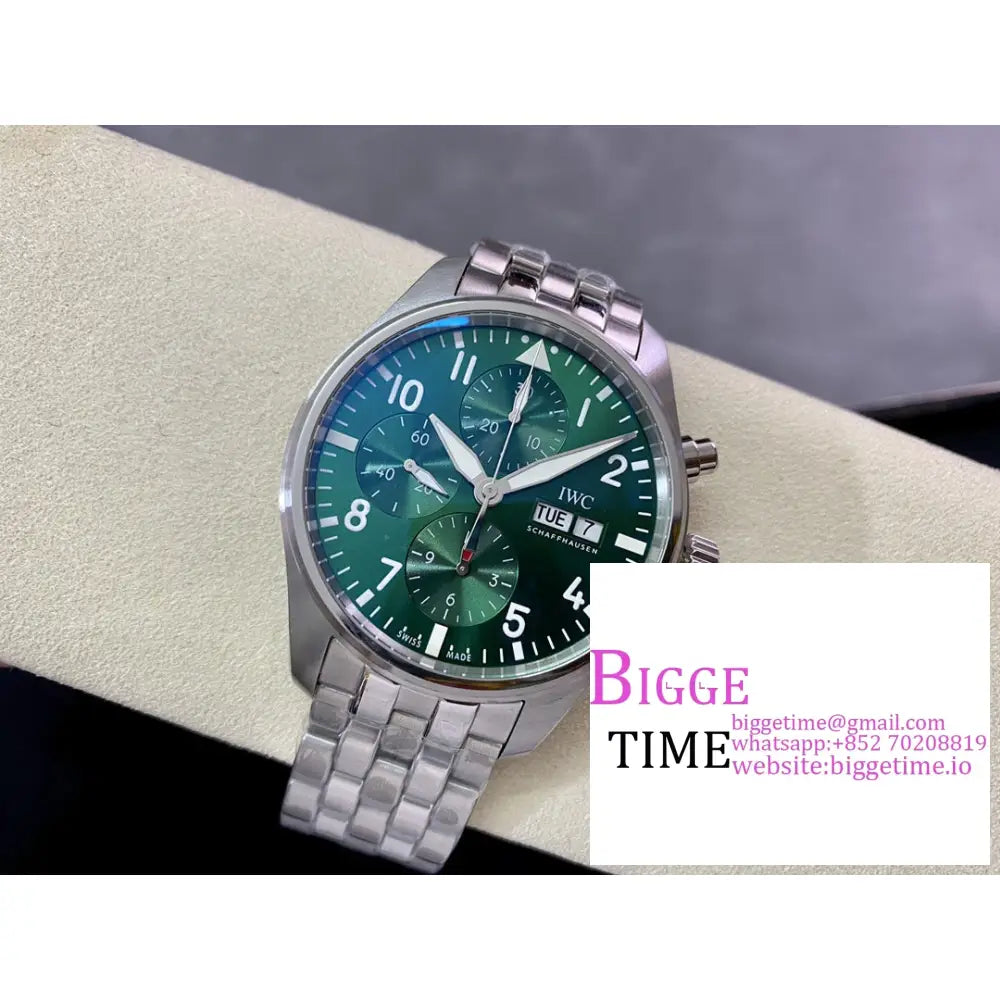 Iwc Pilot Chrono 41Mm Iw388104 Green Dial Ss Bracelet Az A7750 Iwc