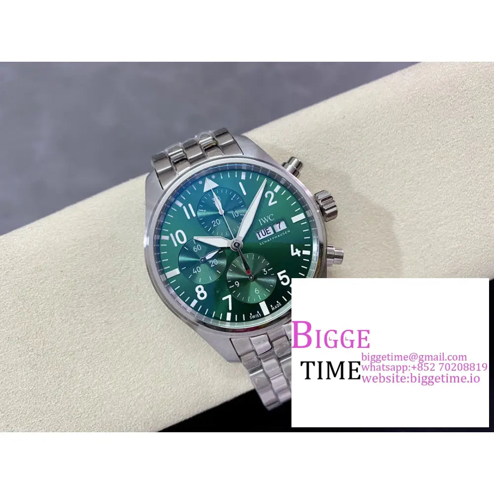 Iwc Pilot Chrono 41Mm Iw388104 Green Dial Ss Bracelet Az A7750 Iwc