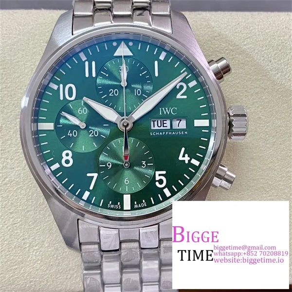 Iwc Pilot Chrono 41Mm Iw388104 Green Dial Ss Bracelet Az A7750 Option1 Iwc