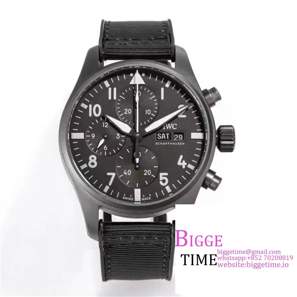 Iwc Pilot Chrono 41Mm Iw388106 Titanium Black Dial Nylon Strap Azf A7750 Option1 Iwc