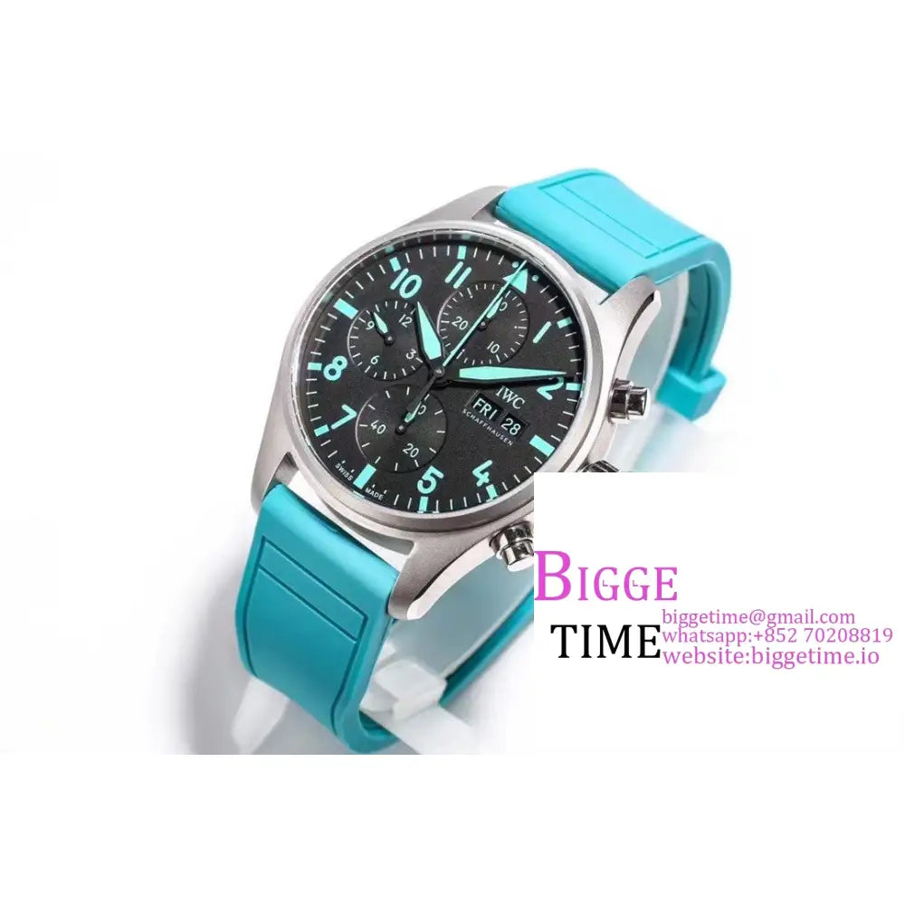 Iwc Pilot Chrono 41Mm Iw388108 Amg Black Dial Blue Rubber Strap Twf A7750 Iwc