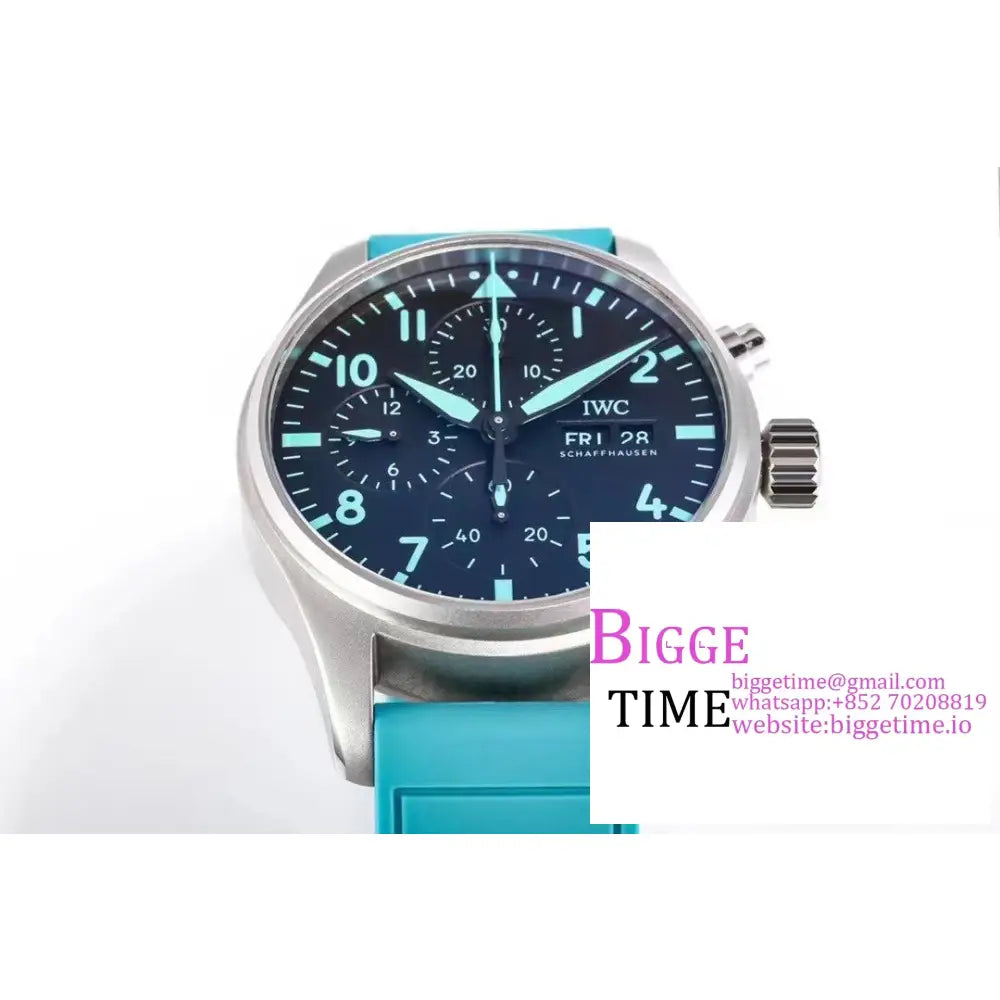 Iwc Pilot Chrono 41Mm Iw388108 Amg Black Dial Blue Rubber Strap Twf A7750 Iwc