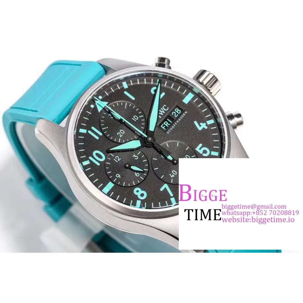 Iwc Pilot Chrono 41Mm Iw388108 Amg Black Dial Blue Rubber Strap Twf A7750 Iwc