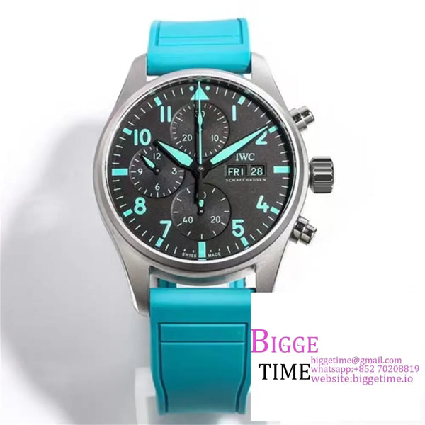 Iwc Pilot Chrono 41Mm Iw388108 Amg Black Dial Blue Rubber Strap Twf A7750 Option1 Iwc