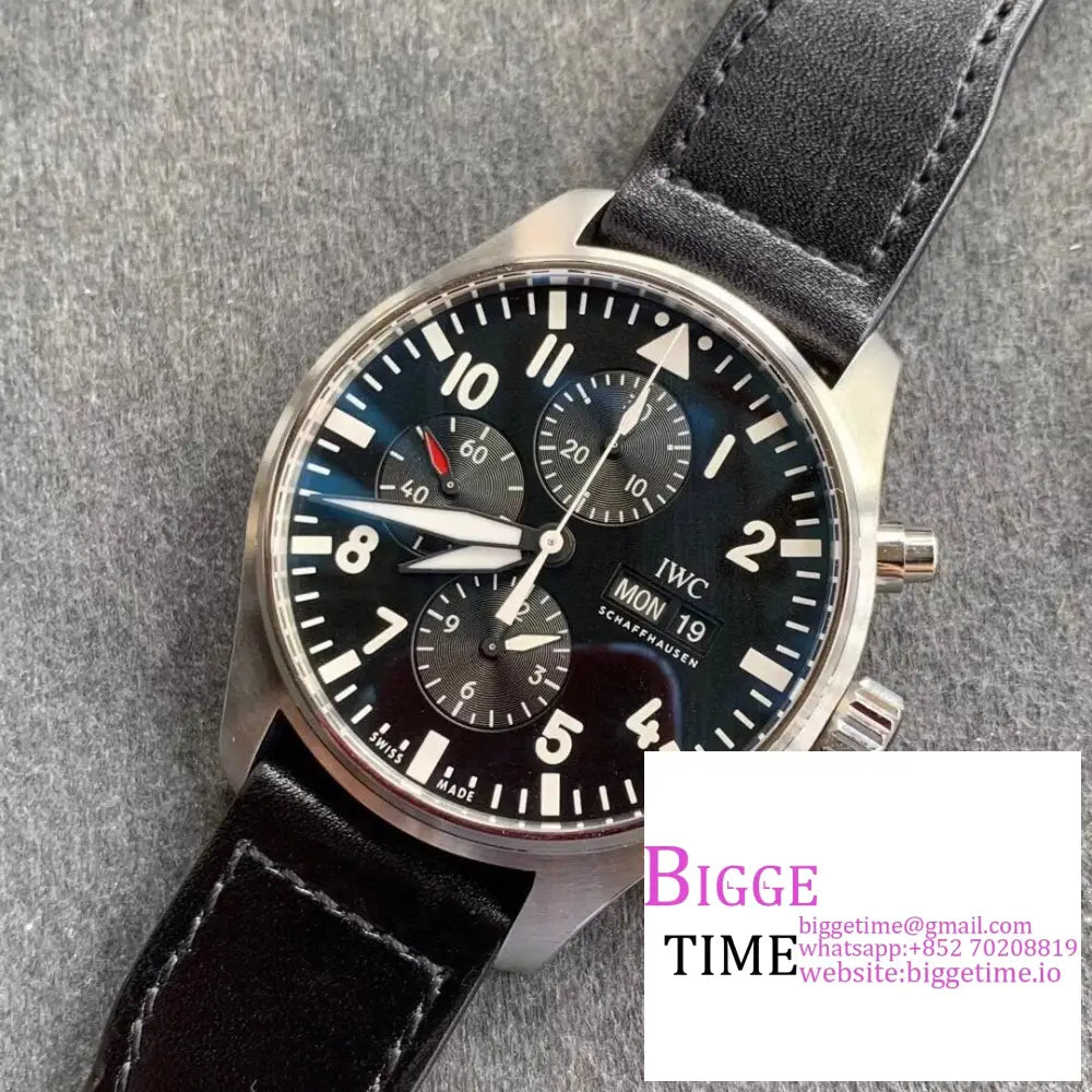 Iwc Pilot Chrono 43Mm Iw377709 Black Dial Leather Strap Zf A7750 Iwc