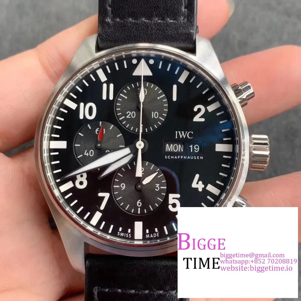 Iwc Pilot Chrono 43Mm Iw377709 Black Dial Leather Strap Zf A7750 Option1 Iwc