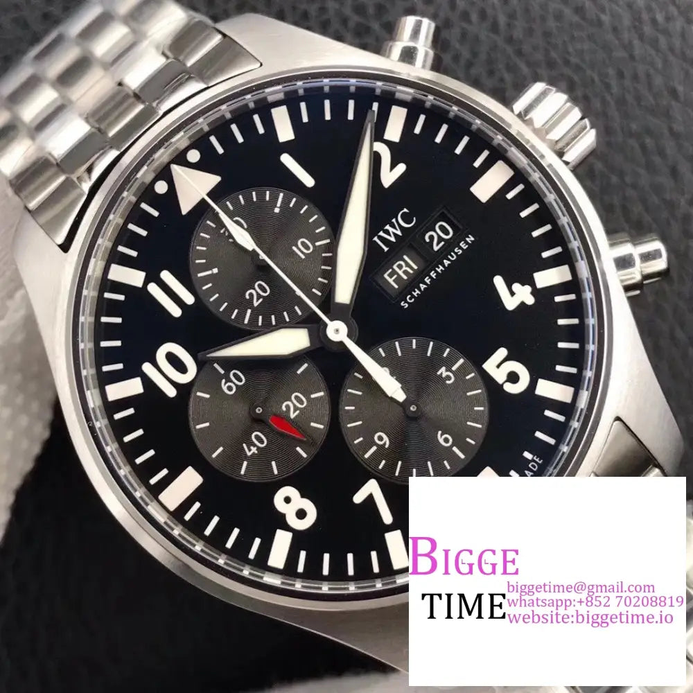 Iwc Pilot Chrono 43Mm Iw377710 Black Dial Ss Bracelet Zf A7750 Iwc