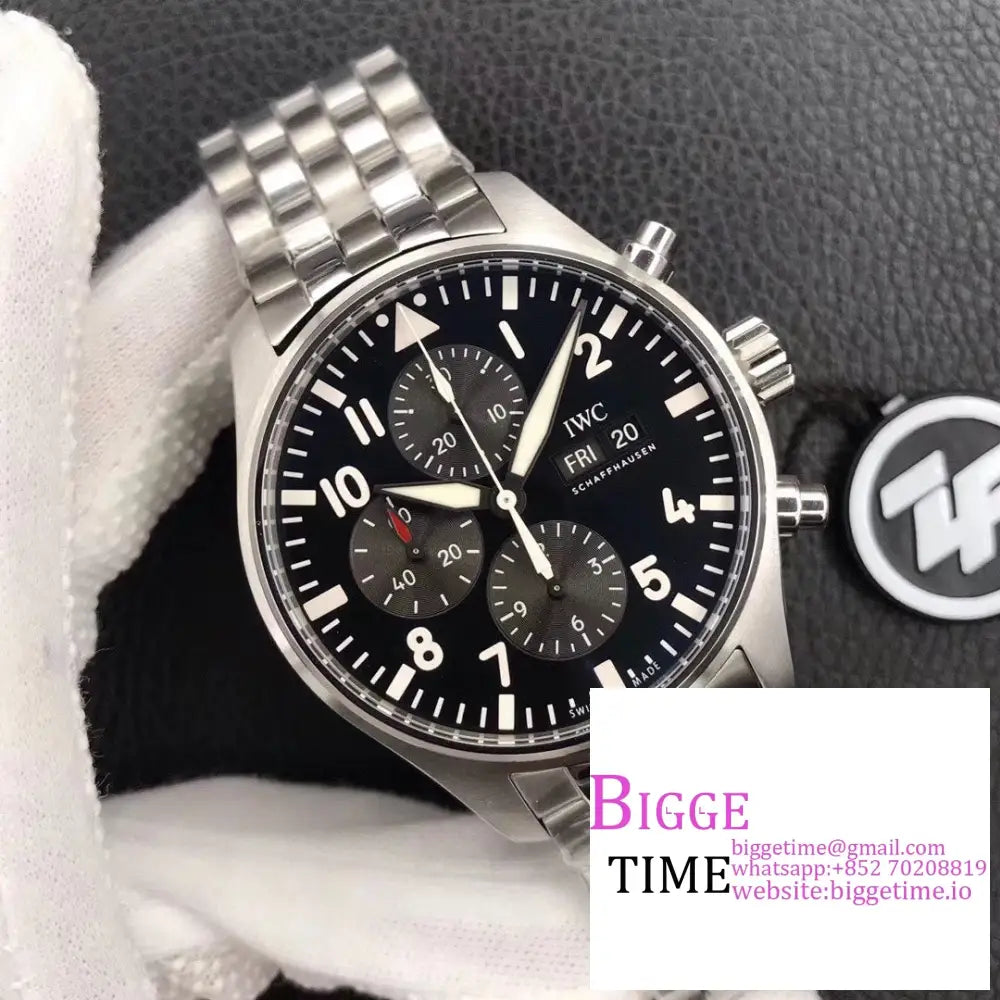 Iwc Pilot Chrono 43Mm Iw377710 Black Dial Ss Bracelet Zf A7750 Iwc