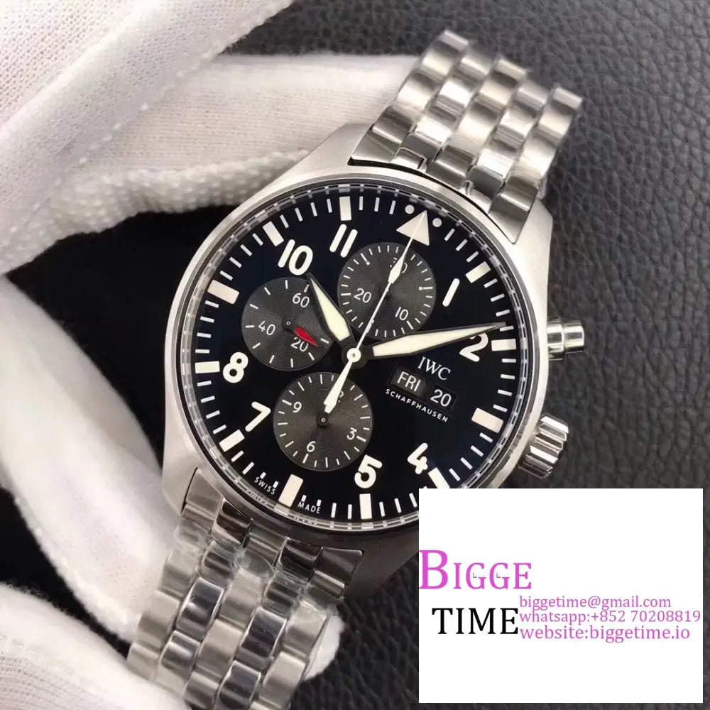 Iwc Pilot Chrono 43Mm Iw377710 Black Dial Ss Bracelet Zf A7750 Iwc