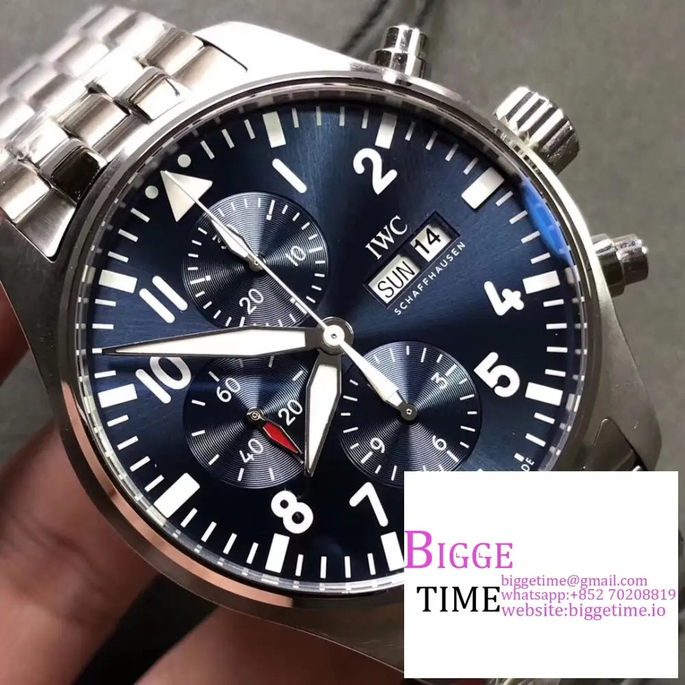 Iwc Pilot Chrono 43Mm Iw377717 Blue Dial Ss Bracelet Zf A7750 Iwc