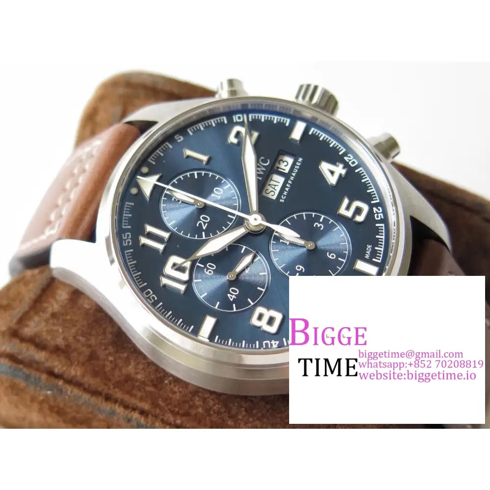 Iwc Pilot Chrono 43Mm Iw377721 Blue Dial Brown Leather Strap Zf A7750 Iwc