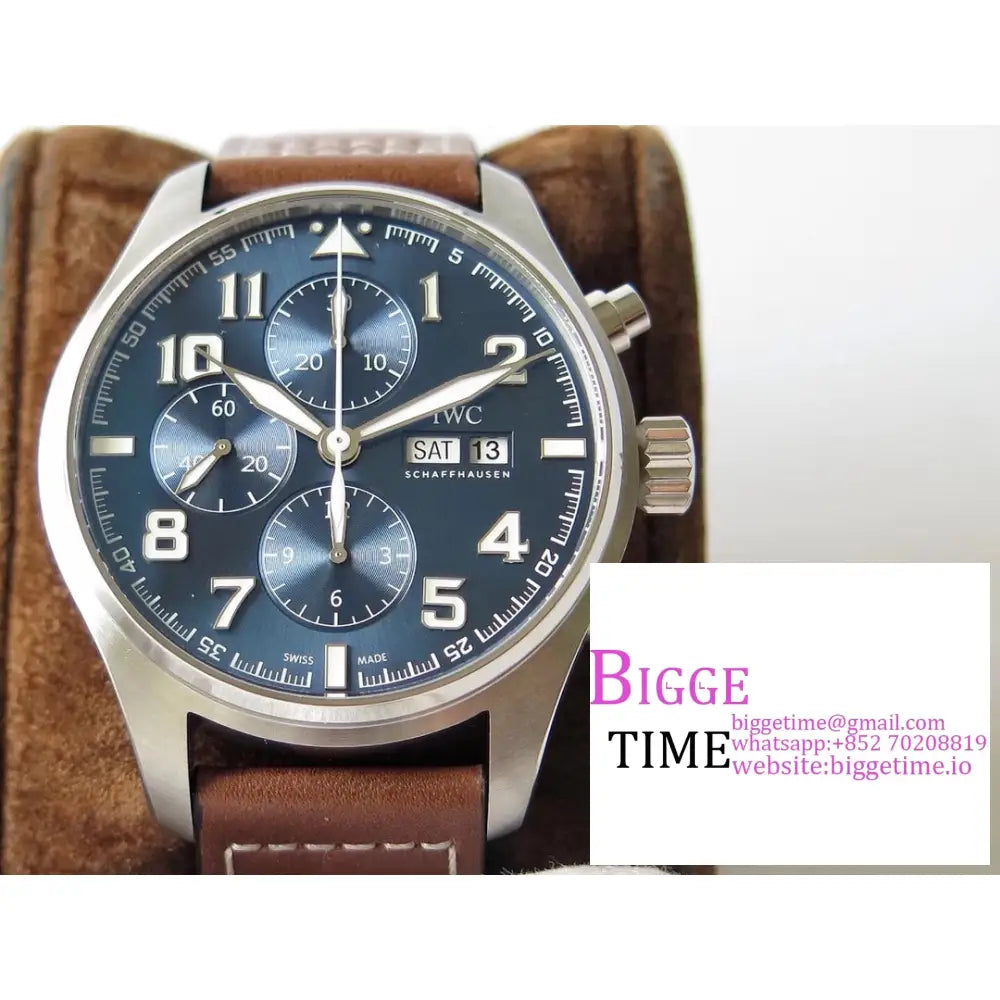 Iwc Pilot Chrono 43Mm Iw377721 Blue Dial Brown Leather Strap Zf A7750 Iwc