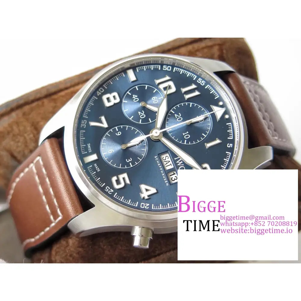 Iwc Pilot Chrono 43Mm Iw377721 Blue Dial Brown Leather Strap Zf A7750 Iwc