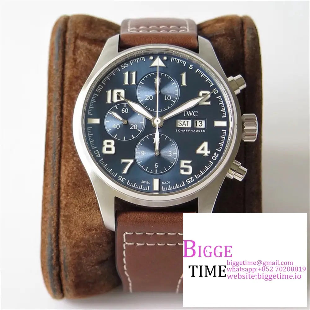 Iwc Pilot Chrono 43Mm Iw377721 Blue Dial Brown Leather Strap Zf A7750 Option1 Iwc