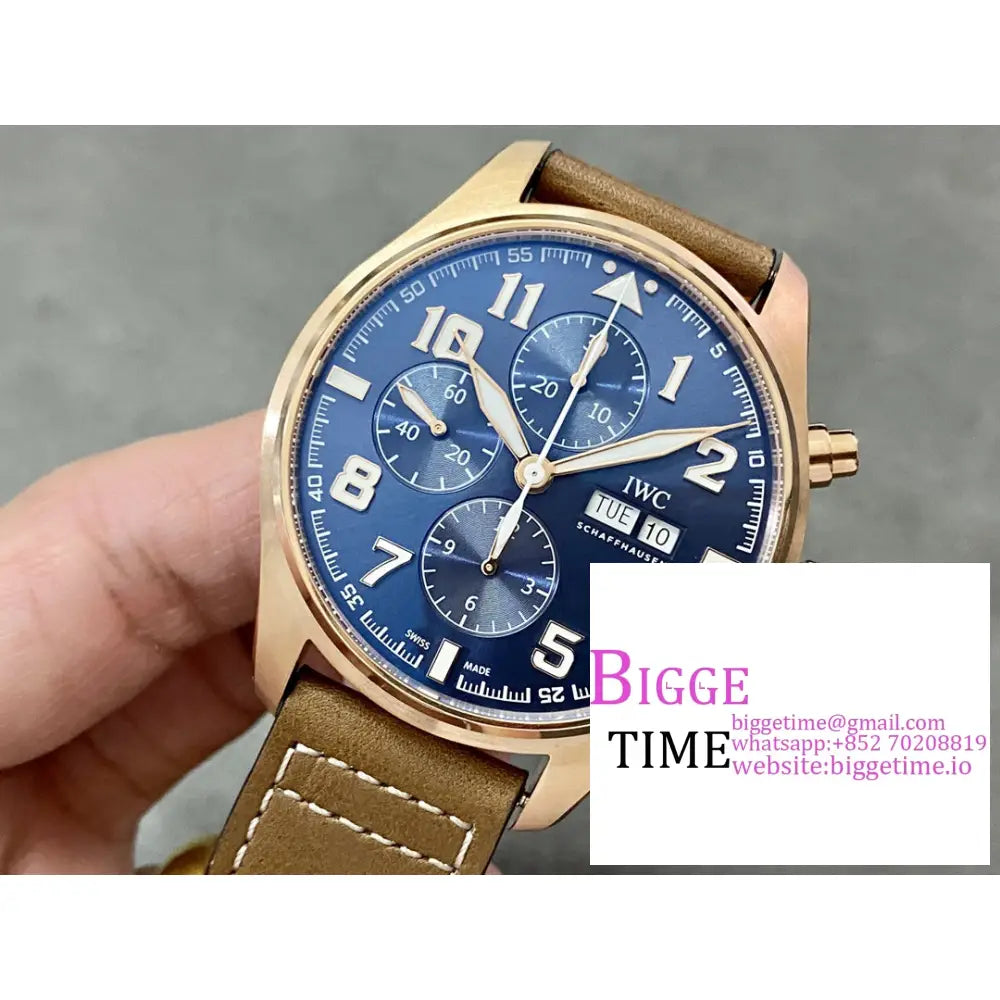 Iwc Pilot Chrono 43Mm Iw377721 Rg Blue Dial Brown Leather Strap Zf A7750 Iwc