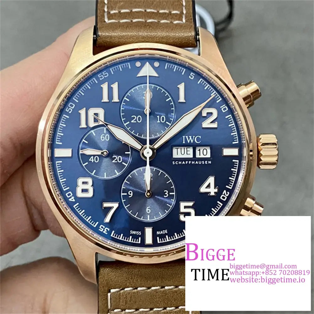 Iwc Pilot Chrono 43Mm Iw377721 Rg Blue Dial Brown Leather Strap Zf A7750 Option1 Iwc