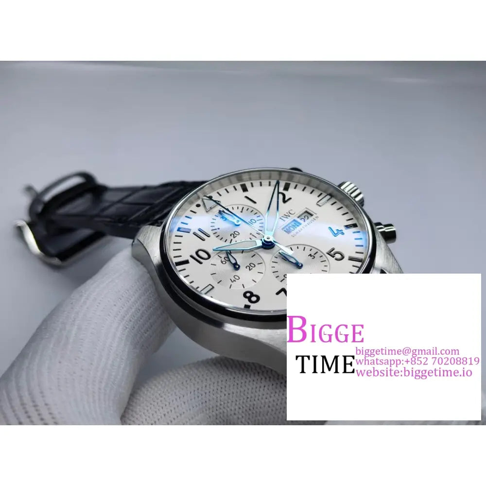 Iwc Pilot Chrono 43Mm Iw377725 White Dial Black Leather Strap Zf A7750 Iwc