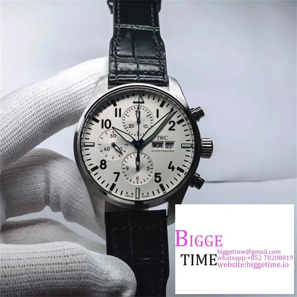 Iwc Pilot Chrono 43Mm Iw377725 White Dial Black Leather Strap Zf A7750 Option1 Iwc