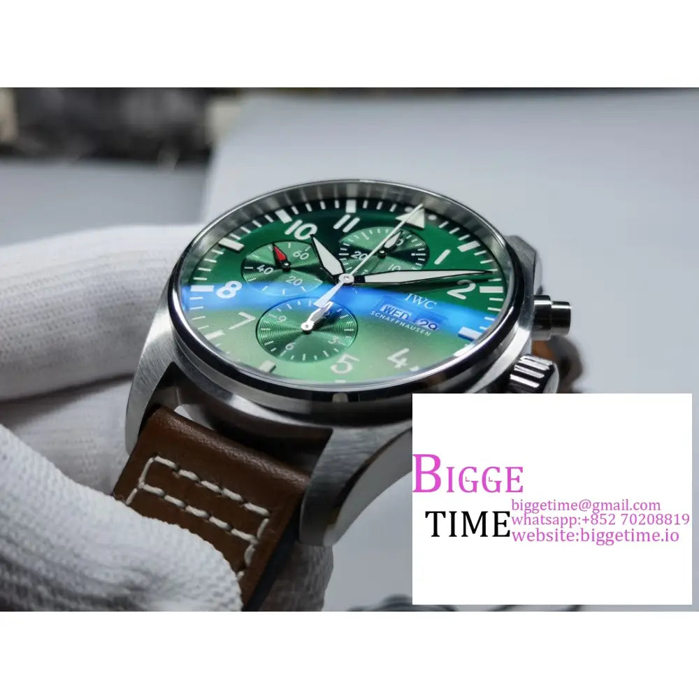 Iwc Pilot Chrono 43Mm Iw377726 Green Dial Brown Leather Strap Zf A7750 Iwc