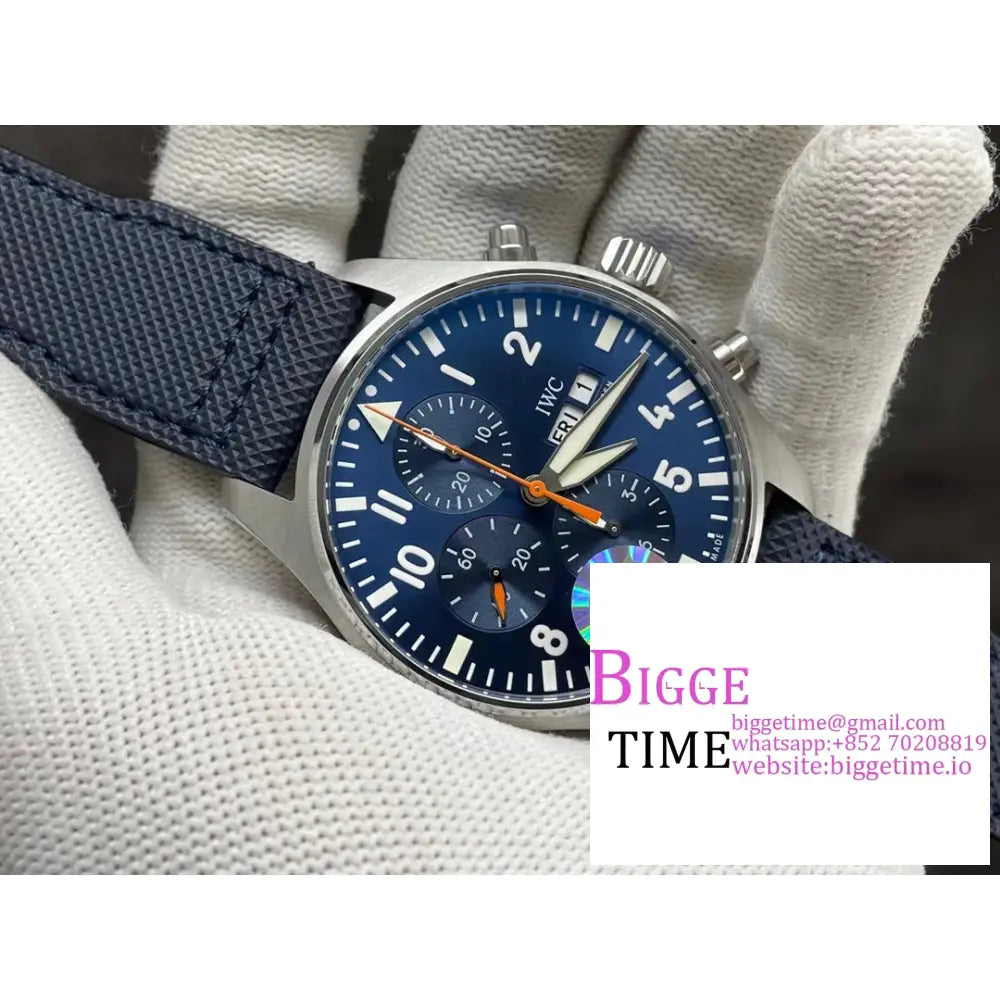 Iwc Pilot Chrono 43Mm Iw377729 Blue Dial Leather Strap Az A7750 Iwc