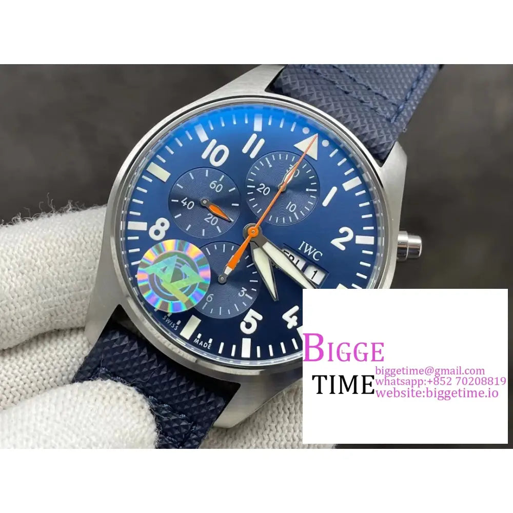 Iwc Pilot Chrono 43Mm Iw377729 Blue Dial Leather Strap Az A7750 Iwc