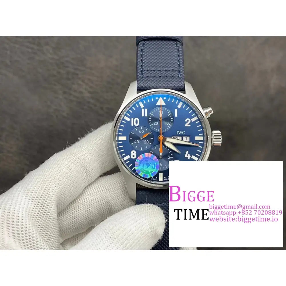 Iwc Pilot Chrono 43Mm Iw377729 Blue Dial Leather Strap Az A7750 Iwc