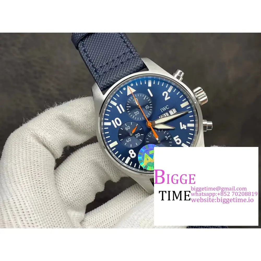 Iwc Pilot Chrono 43Mm Iw377729 Blue Dial Leather Strap Az A7750 Iwc