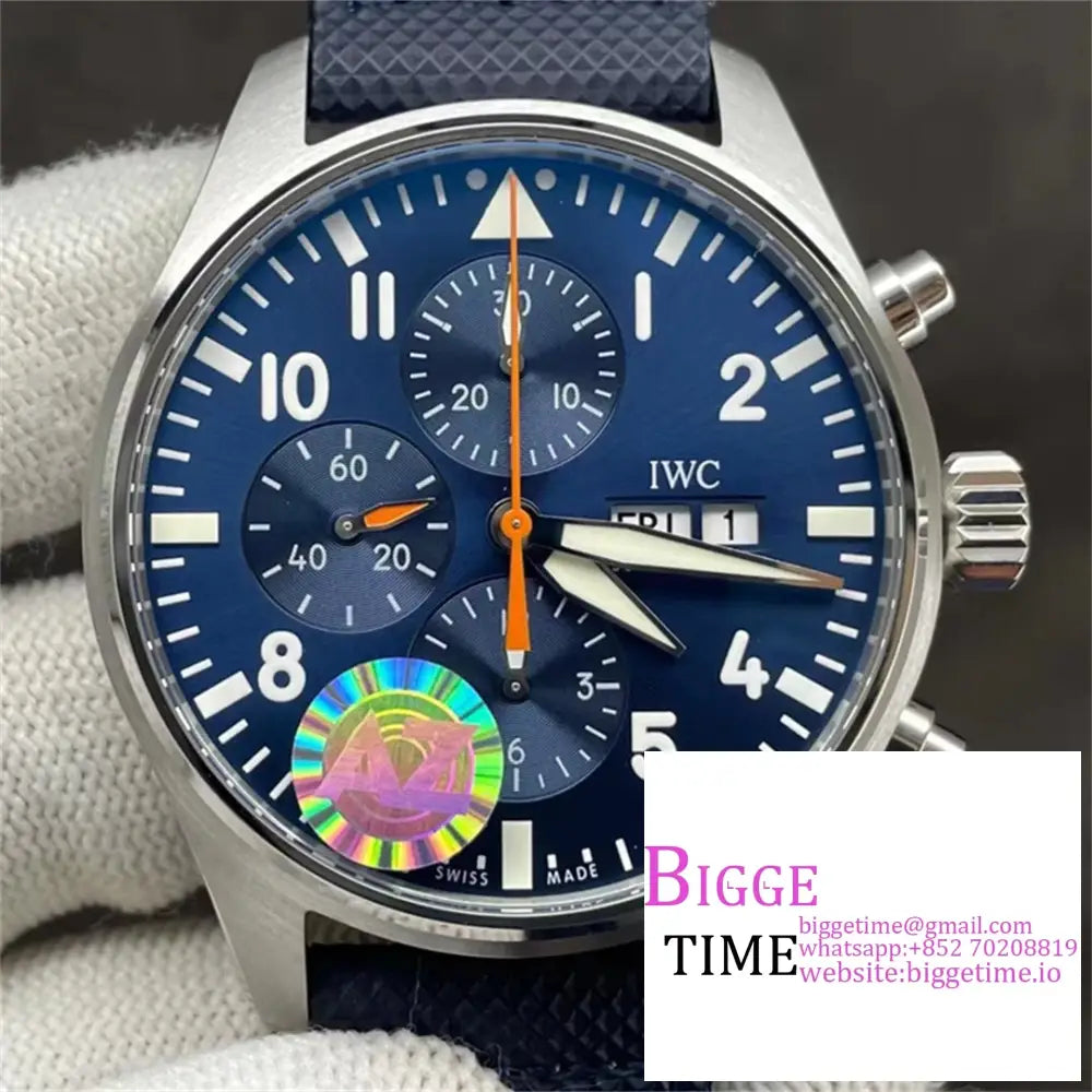 Iwc Pilot Chrono 43Mm Iw377729 Blue Dial Leather Strap Az A7750 Option1 Iwc