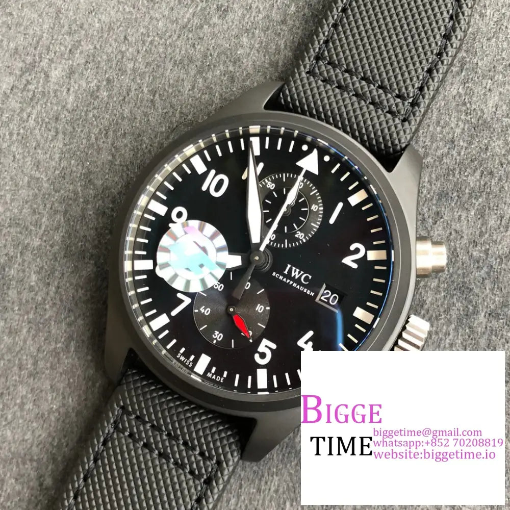 Iwc Pilot Chrono Topgun 44Mm Iw389001 Black Dial Leather Strap Zf A7750 Iwc