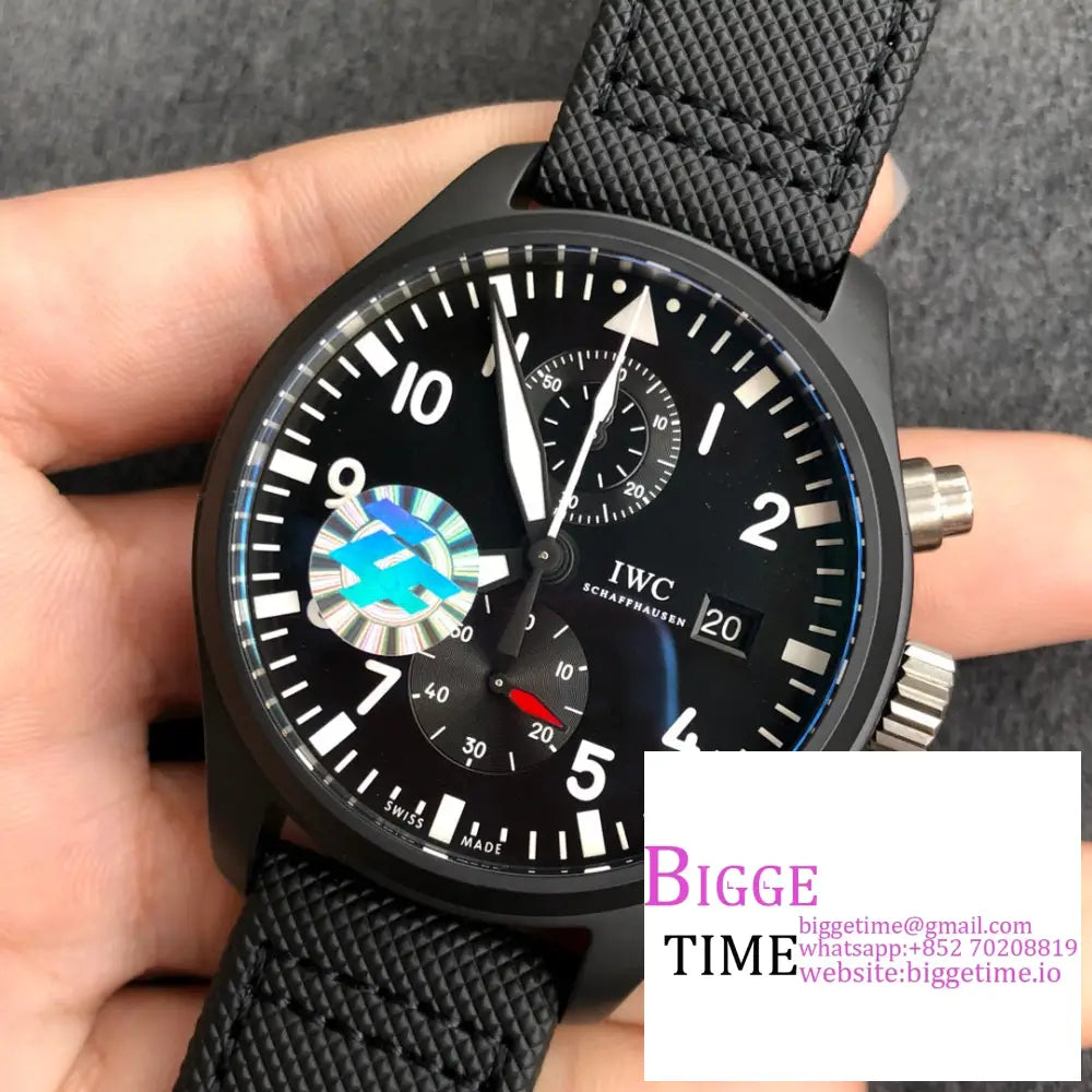 Iwc Pilot Chrono Topgun 44Mm Iw389001 Black Dial Leather Strap Zf A7750 Iwc