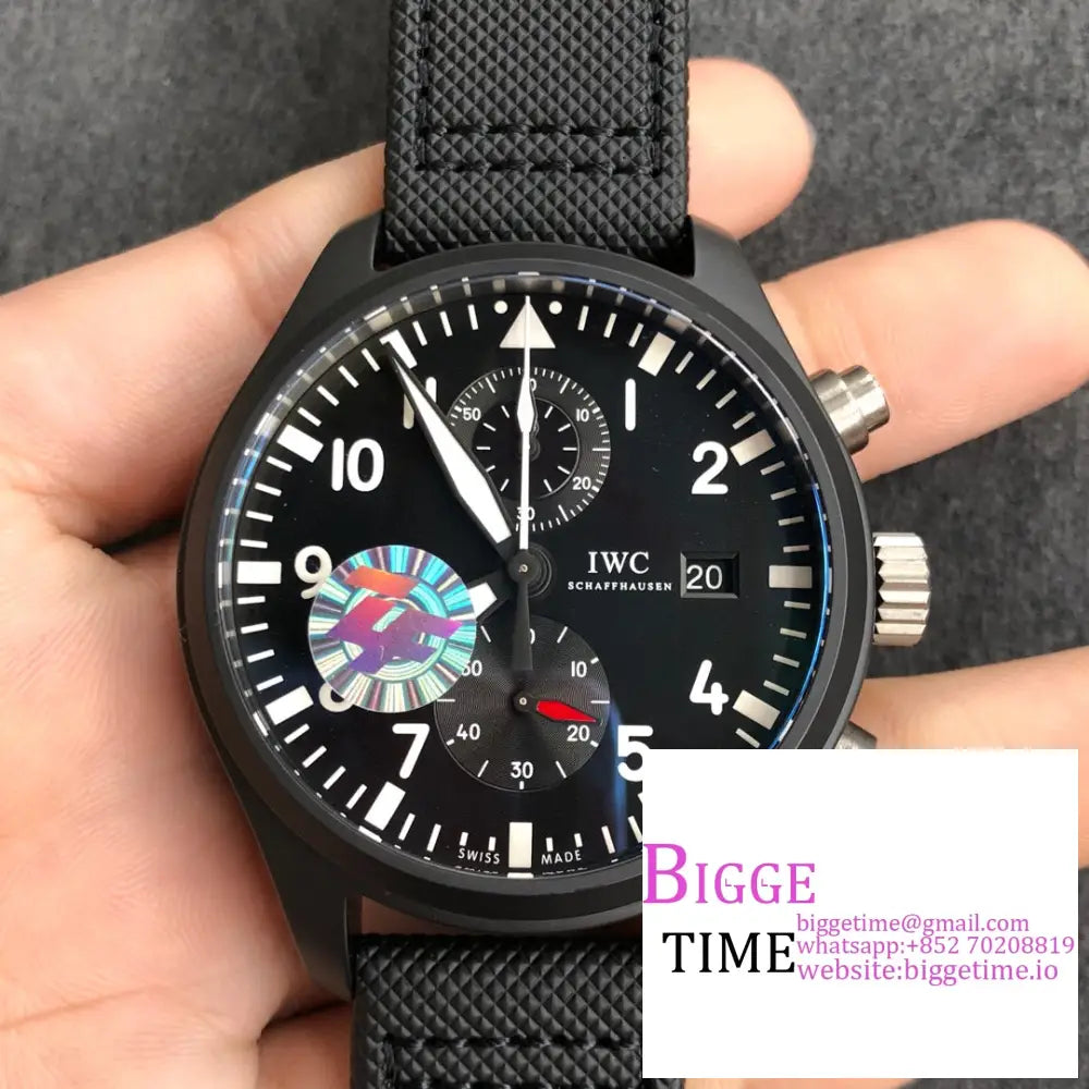 Iwc Pilot Chrono Topgun 44Mm Iw389001 Black Dial Leather Strap Zf A7750 Option1 Iwc