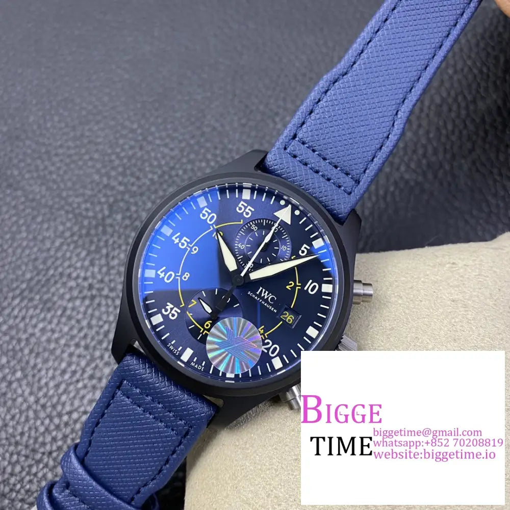 Iwc Pilot Chrono Topgun 44Mm Iw389008 Blue Dial Leather Strap Ylf A7750 Iwc