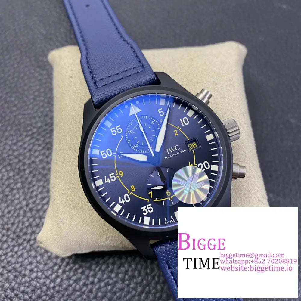 Iwc Pilot Chrono Topgun 44Mm Iw389008 Blue Dial Leather Strap Ylf A7750 Iwc