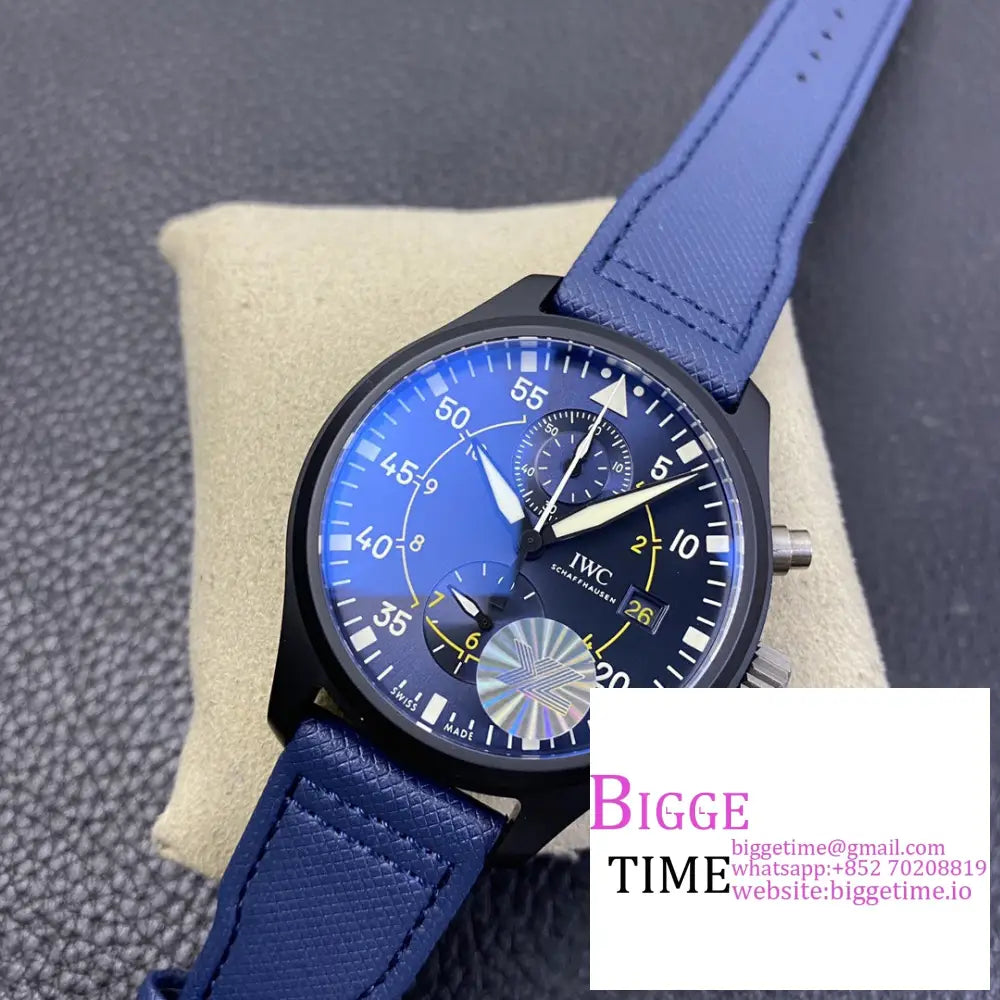 Iwc Pilot Chrono Topgun 44Mm Iw389008 Blue Dial Leather Strap Ylf A7750 Iwc