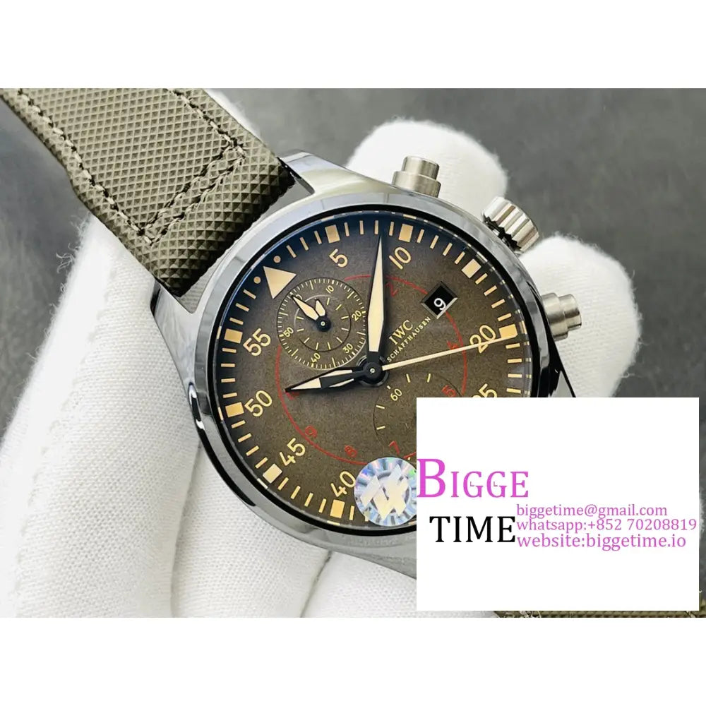 Iwc Pilot Chrono Topgun 46Mm Iw388002 Green Dial Nylon Strap Zf A7750 Iwc