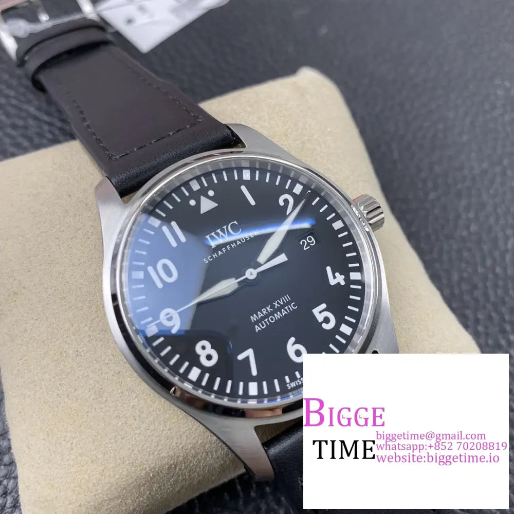 Iwc Pilot Mark Xviii 40Mm Iw327001 Black Dial Leather Strap V7F A2892 Iwc