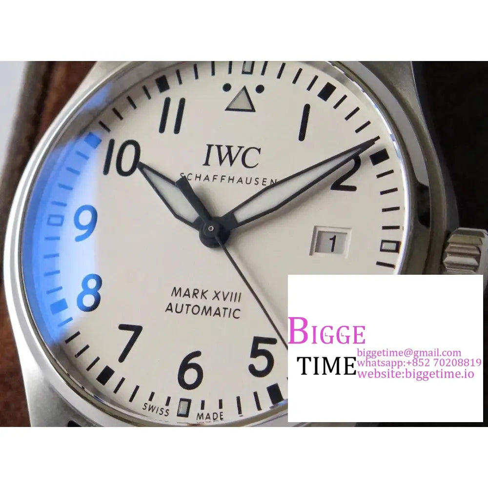 Iwc Pilot Mark Xviii 40Mm Iw327002 White Dial Black Leather Strap V7F A2892 Iwc