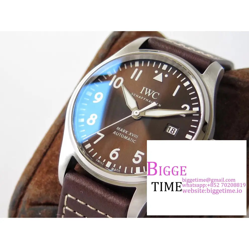 Iwc Pilot Mark Xviii 40Mm Iw327003 Brown Dial Leather Strap V7F A2892 Iwc