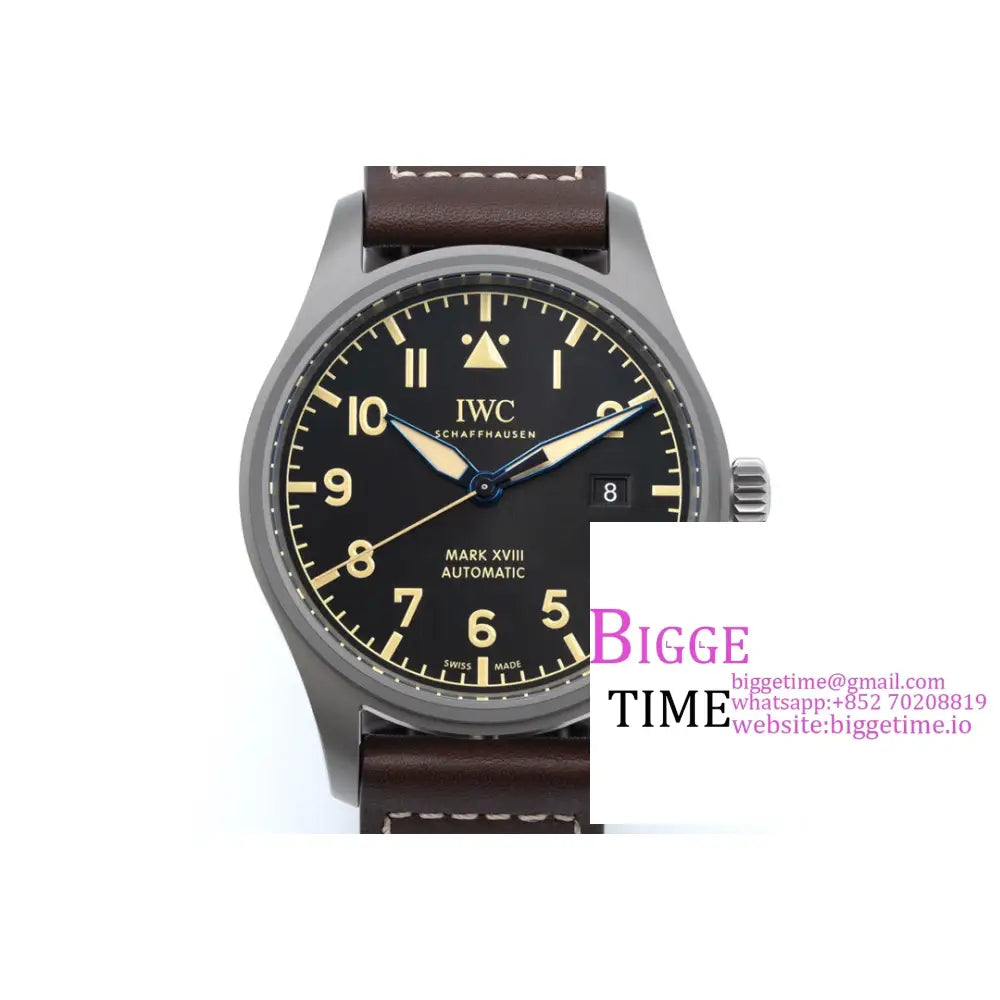 Iwc Pilot Mark Xviii 40Mm Iw327006 Titanium Black Dial Brown Leather Strap V7F A2892 Iwc