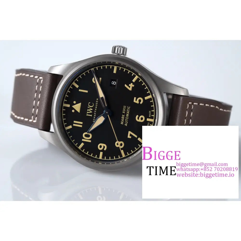 Iwc Pilot Mark Xviii 40Mm Iw327006 Titanium Black Dial Brown Leather Strap V7F A2892 Iwc